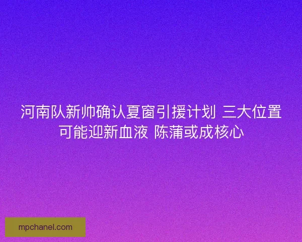 河南队新帅确认夏窗引援计划 三大位置可能迎新血液 陈蒲或成核心 河南队新帅确认夏窗引援计划 三大位置可能迎新血液 陈蒲或成核心
