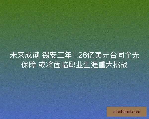 未来成谜 锡安三年1.26亿美元合同全无保障 或将面临职业生涯重大挑战